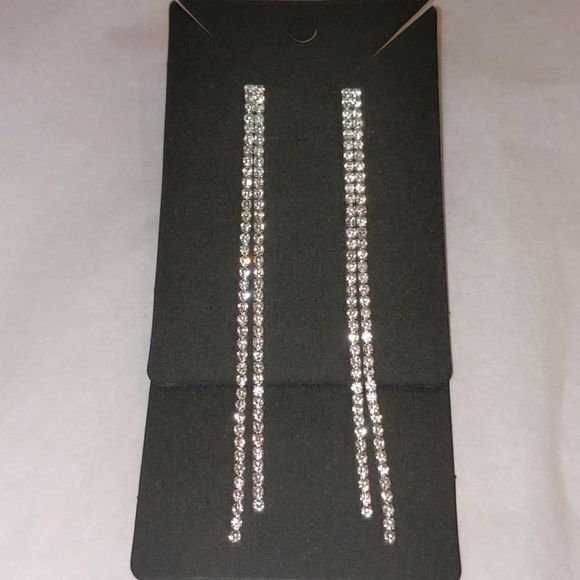 Clear Rhinestone Extra Long Tassel Earrings - Picture 1 of 12